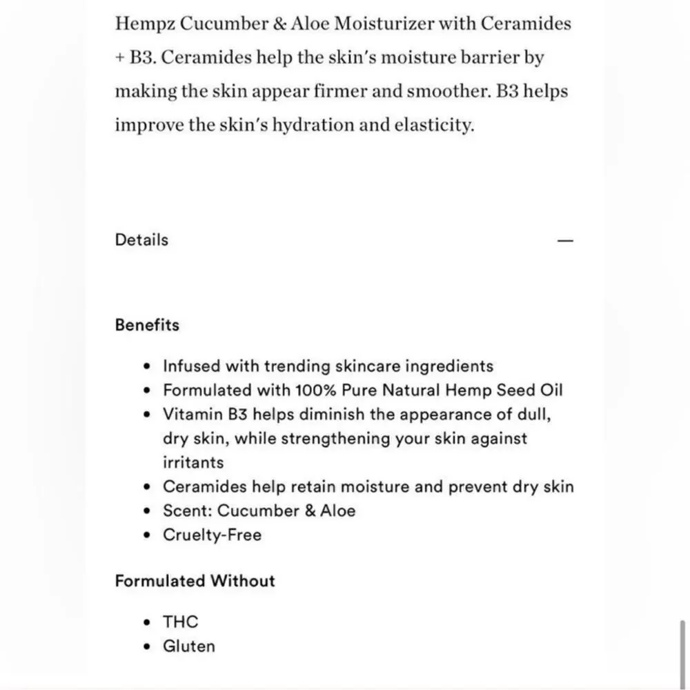 $5🌟 Hempz Cucumber & Aloe Herbal Body Moisturizer Ceramides + B3